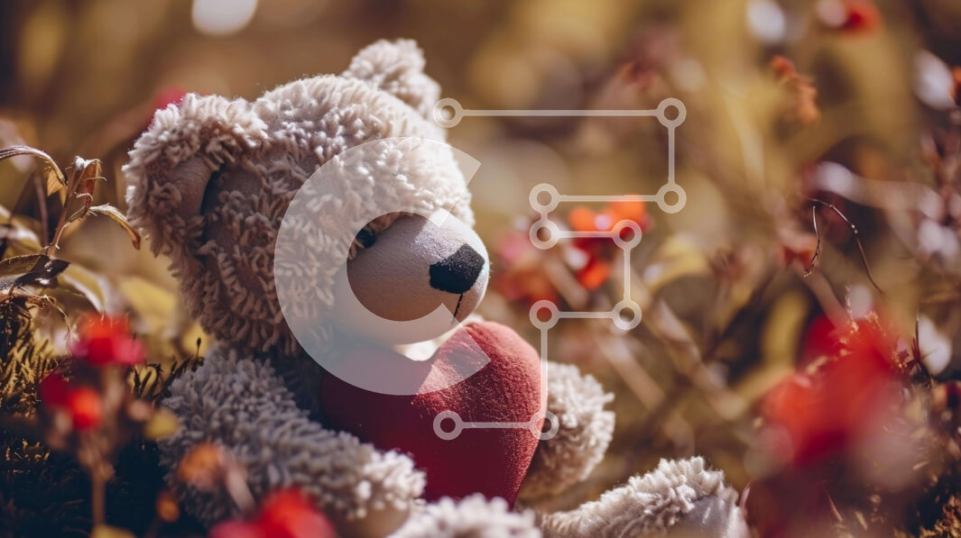 Intra Συλλεκτικό Ξύλινο Παζλ Plywood  4mm - Αρκουδάκι με καρδιά στον κήπο λουλουδιών Σε Ξύλινο Κουτί - Διαστάσεις Puzzle: 10x10 cm – 25 κομμάτια