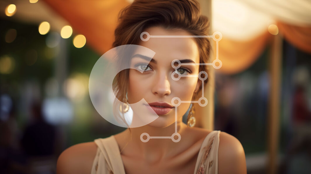 Intra Συλλεκτικό Ξύλινο Παζλ Plywood  4mm - Νεαρή γυναίκα με μπλε μάτια σε μια υπαίθρια εκδήλωση ή πάρτι Σε Ξύλινο Κουτί - Διαστάσεις Puzzle: 10x10 cm – 25 κομμάτια