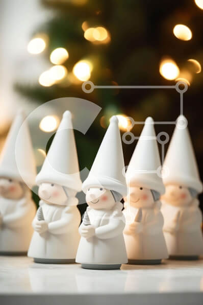 Intra Συλλεκτικό Ξύλινο Παζλ Plywood  4mm - Ομάδα ειδωλίων Gnome μπροστά από ένα φωτισμένο χριστουγεννιάτικο δέντρο Σε Ξύλινο Κουτί - Διαστάσεις: 10x10 cm – 25 κομμάτια