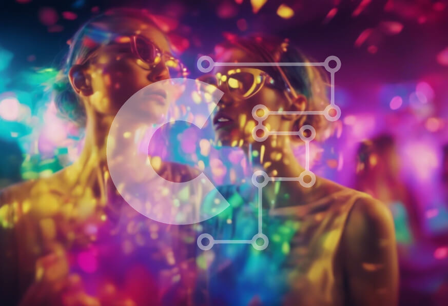 Intra Συλλεκτικό Ξύλινο Παζλ Plywood  4mm - Δύο γυναίκες που διασκεδάζουν σε εκδήλωση Neon-Lit Σε Ξύλινο Κουτί - Διαστάσεις Puzzle: 10x10 cm – 25 κομμάτια