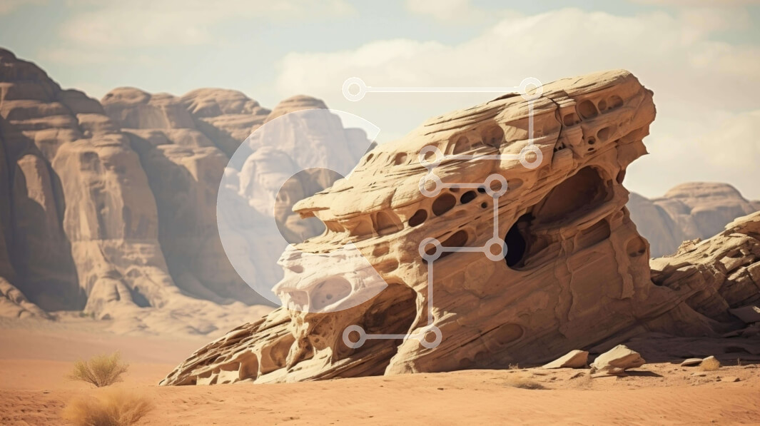 Intra Συλλεκτικό Ξύλινο Παζλ Plywood  4mm - Σχηματισμός βράχου στο εθνικό πάρκο Wadi Rum Σε Ξύλινο Κουτί - Διαστάσεις: 10x10 cm – 25 κομμάτια