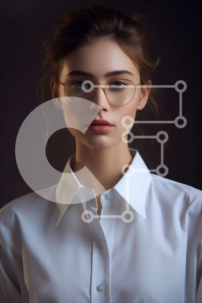 Intra Συλλεκτικό Ξύλινο Παζλ Plywood  4mm - Πορτρέτο μιας γυναίκας που φοράει γυαλιά και ένα λευκό πουκάμισο Σε Ξύλινο Κουτί - Διαστάσεις Puzzle: 10x10 cm – 25 κομμάτια