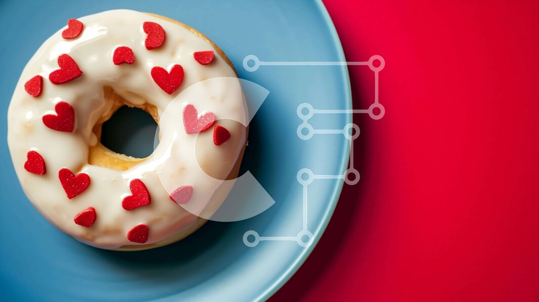 Σετ των 2 Intra Συλλεκτικό Ξύλινο Παζλ Plywood  4mm - Ντόνατ σε σχήμα καρδιάς με κόκκινες καρδιές σε μπλε πιάτο Σε Ξύλινο Κουτί - Διαστάσεις: 10x10 cm – 25 κομμάτια