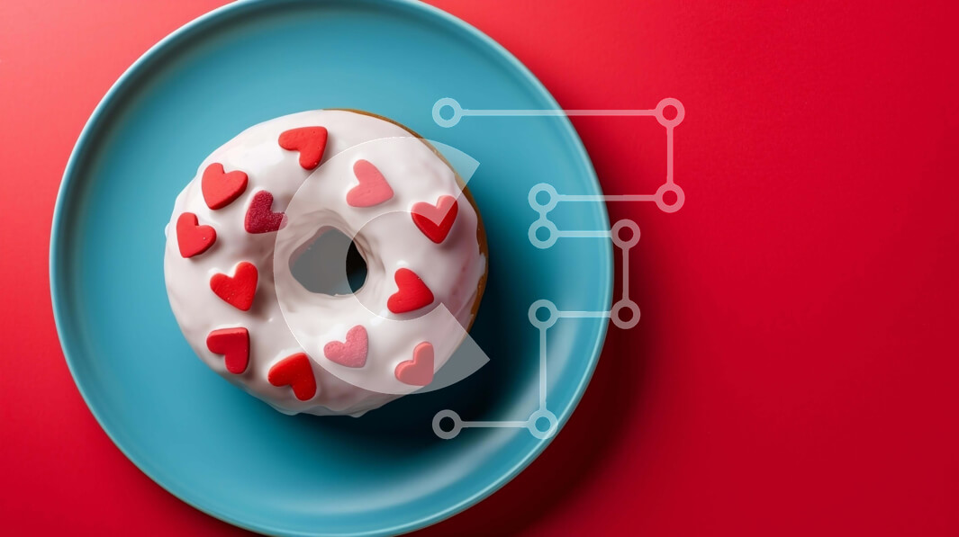 Σετ των 2 Intra Συλλεκτικό Ξύλινο Παζλ Plywood  4mm - Ντόνατ σε σχήμα καρδιάς με κόκκινες καρδιές σε μπλε φόντο Σε Ξύλινο Κουτί - Διαστάσεις: 10x10 cm – 25 κομμάτια