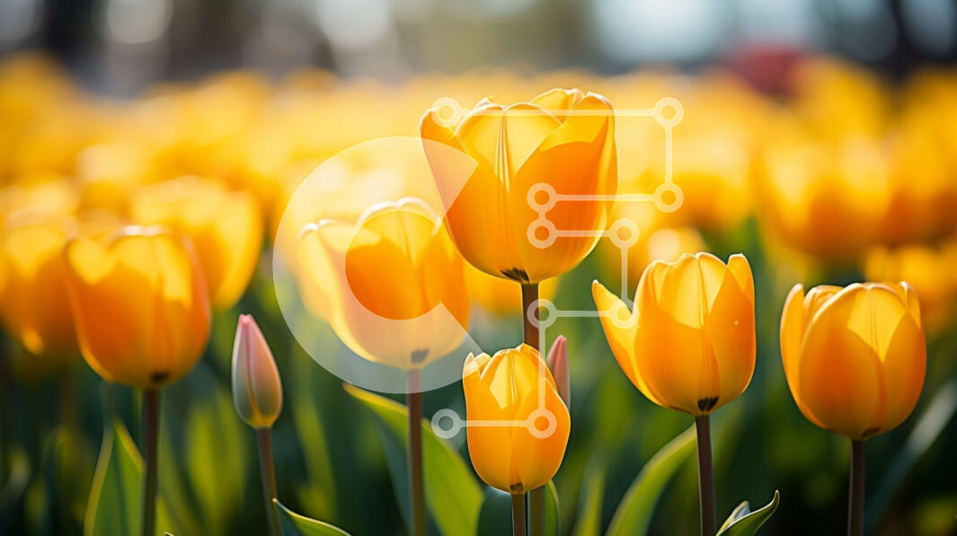 Intra Συλλεκτικό Ξύλινο Παζλ Plywood  4mm - Πεδίο με κίτρινες τουλίπες σε πλήρη άνθιση με μπλε ουρανό Σε Ξύλινο Κουτί - Διαστάσεις: 10x10 cm – 25 κομμάτια