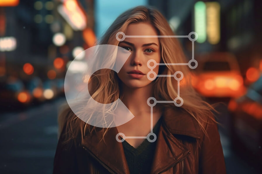 Intra Συλλεκτικό Ξύλινο Παζλ Plywood  4mm - Νυχτερινό αστικό τοπίο με μια γυναίκα με δερμάτινο μπουφάν Σε Ξύλινο Κουτί - Διαστάσεις Puzzle: 10x10 cm – 25 κομμάτια