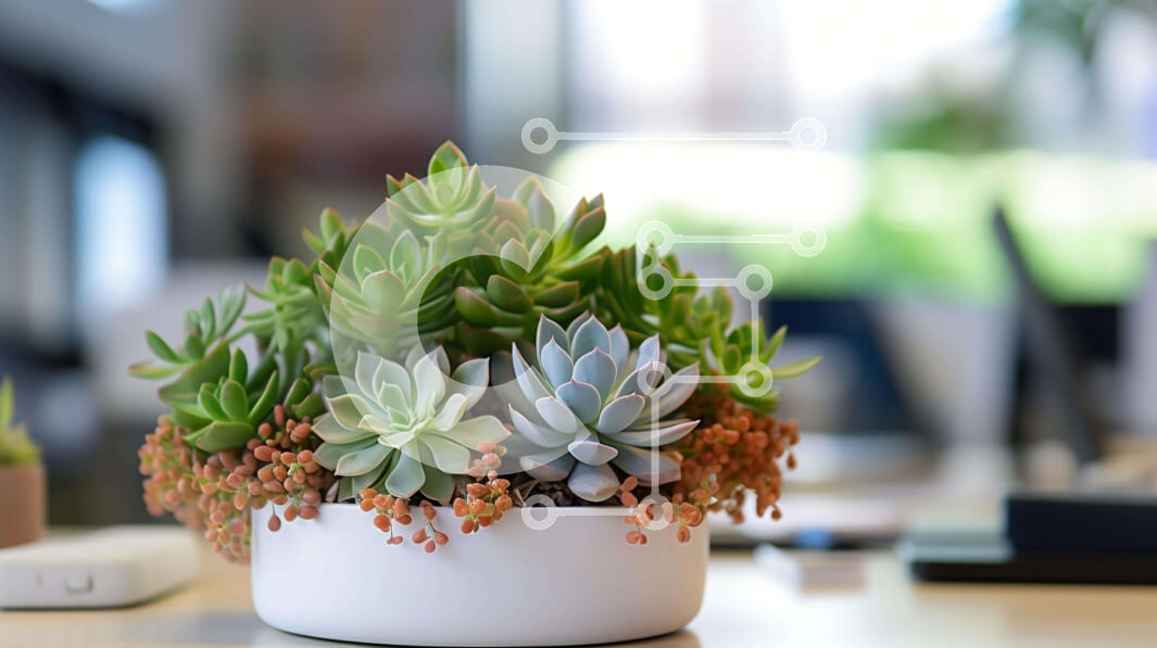 Intra Συλλεκτικό Ξύλινο Παζλ Plywood  4mm - Λευκό φυτό σε γλάστρα με παχύφυτα στο γραφείο Σε Ξύλινο Κουτί - Διαστάσεις Puzzle: 10x10 cm – 25 κομμάτια