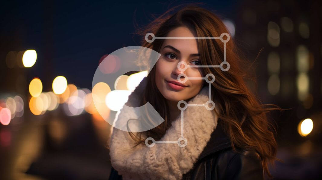 Intra Συλλεκτικό Ξύλινο Παζλ Plywood  4mm - Κομψή νεαρή γυναίκα που ποζάρει μπροστά από τα φώτα της πόλης τη νύχτα Σε Ξύλινο Κουτί - Διαστάσεις Puzzle: 10x10 cm – 25 κομμάτια