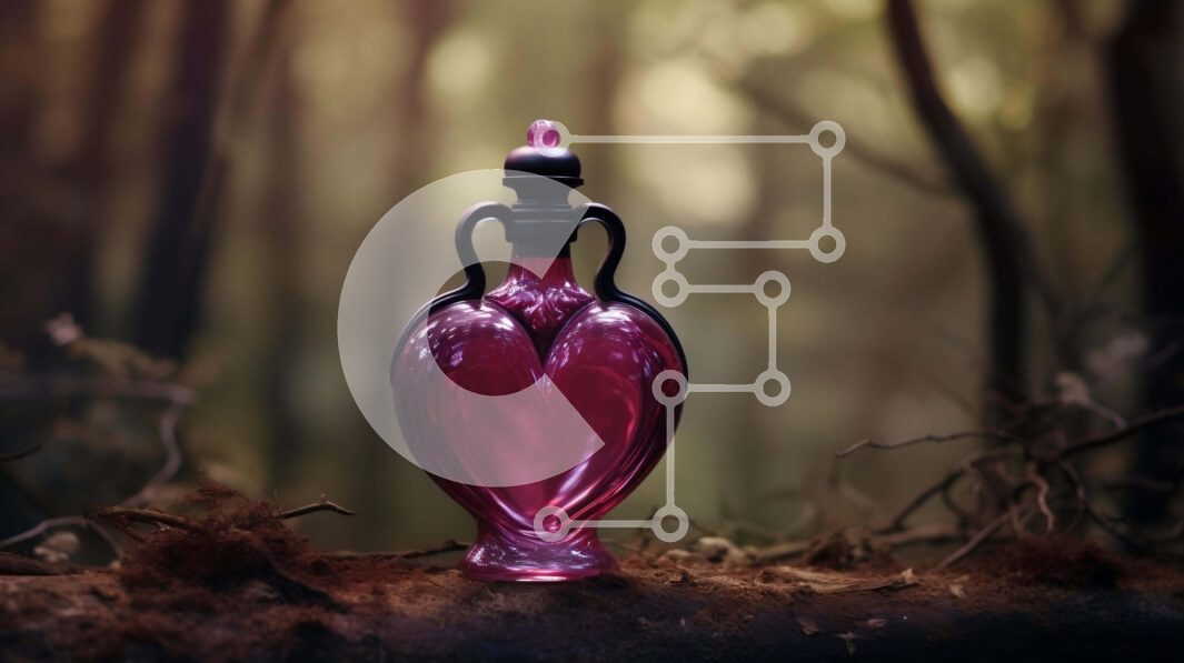 Σετ των 2 Intra Συλλεκτικό Ξύλινο Παζλ Plywood  4mm - Vintage ροζ μπουκάλι αρώματος σε σχήμα καρδιάς στο δάσος Σε Ξύλινο Κουτί - Διαστάσεις: 10x10 cm – 25 κομμάτια