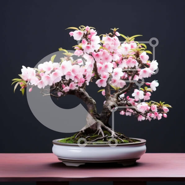 Intra Συλλεκτικό Ξύλινο Παζλ Plywood  4mm - Μικρό δέντρο μπονσάι με ροζ άνθη σε διακοσμητικό τραπέζι Σε Ξύλινο Κουτί - Διαστάσεις: 10x10 cm – 25 κομμάτια