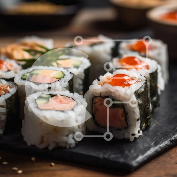 Σετ των 2 Intra Συλλεκτικό Ξύλινο Παζλ Plywood  4mm - Νόστιμη πιατέλα σούσι με φρέσκα ψάρια και λαχανικά Σε Ξύλινο Κουτί - Διαστάσεις: 10x10 cm – 25 κομμάτια