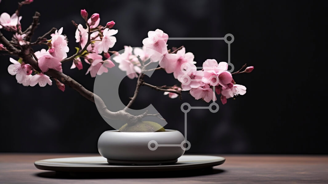 Intra Συλλεκτικό Ξύλινο Παζλ Plywood  4mm - Μικρό ροζ ανθισμένο δέντρο σε σφαιρικό βάζο σε ξύλινο τραπέζι Σε Ξύλινο Κουτί - Διαστάσεις: 10x10 cm – 25 κομμάτια