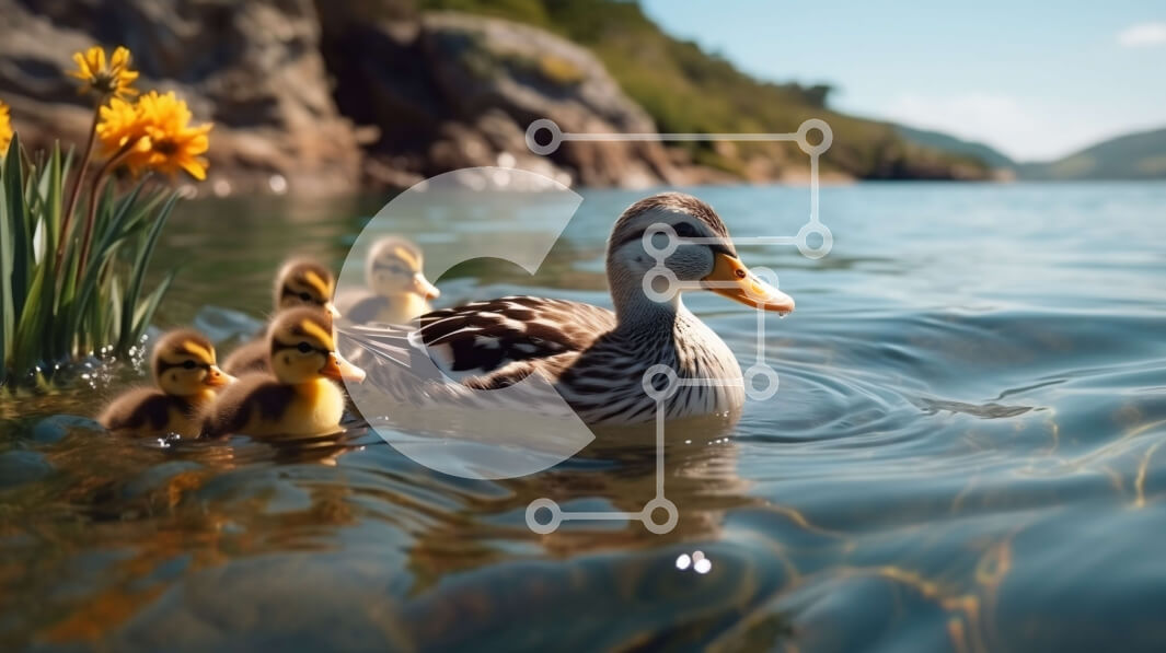 Intra Συλλεκτικό Ξύλινο Παζλ Plywood  4mm - Μητέρα πάπια με παπάκια που κολυμπούν στο νερό Σε Ξύλινο Κουτί - Διαστάσεις: 10x10 cm – 25 κομμάτια