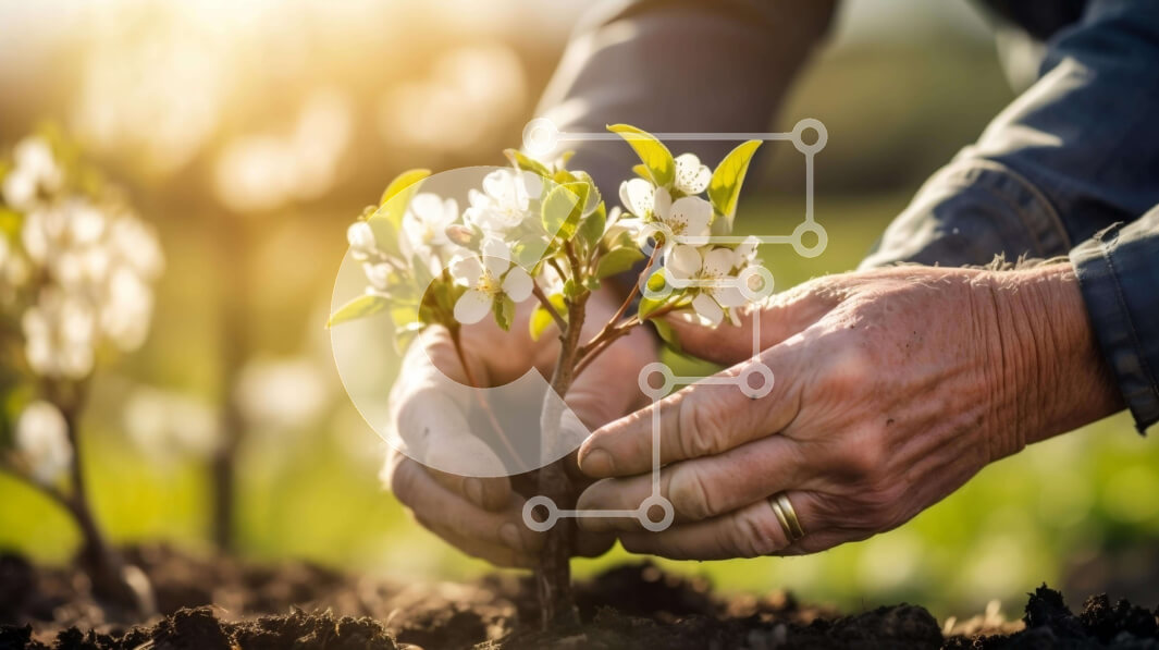 Intra Συλλεκτικό Ξύλινο Παζλ Plywood  4mm - Ανδρικά χέρια που φυτεύουν ανθισμένο φυτό Σε Ξύλινο Κουτί - Διαστάσεις: 10x10 cm – 25 κομμάτια