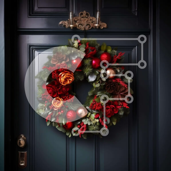 Intra Συλλεκτικό Ξύλινο Παζλ Plywood  4mm - Διακοσμητικό στεφάνι στην εξώπορτα με κόκκινα και πορτοκαλί λουλούδια Σε Ξύλινο Κουτί - Διαστάσεις Puzzle: 10x10 cm – 25 κομμάτια