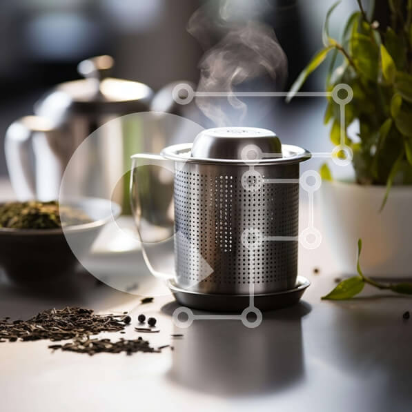 Σετ των 2 Intra Συλλεκτικό Ξύλινο Παζλ Plywood  4mm - Ώρα για τσάι με σουρωτήρι από ανοξείδωτο ατσάλι και φρέσκα φύλλα τσαγιού Σε Ξύλινο Κουτί - Διαστάσεις: 10x10 cm – 25 κομμάτια