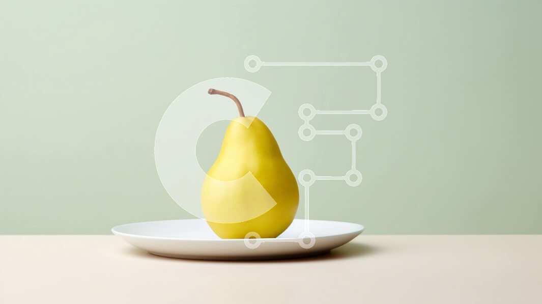 Σετ των 2 Intra Συλλεκτικό Ξύλινο Παζλ Plywood  4mm - Κίτρινο αχλάδι σε ένα άσπρο πιάτο Σε Ξύλινο Κουτί - Διαστάσεις: 10x10 cm – 25 κομμάτια