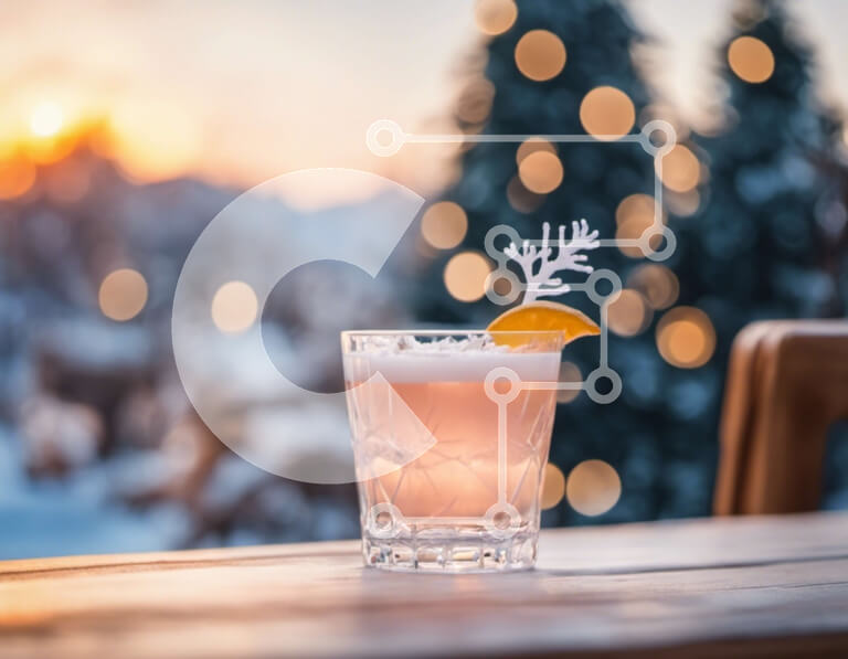 Σετ των 2 Intra Συλλεκτικό Ξύλινο Παζλ Plywood  4mm - Κοκτέιλ με γαρνιτούρα με νιφάδες χιονιού τον χειμώνα Σε Ξύλινο Κουτί - Διαστάσεις: 10x10 cm – 25 κομμάτια