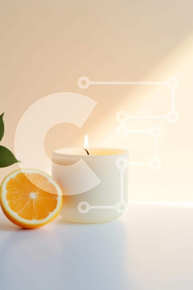 Σετ των 2 Intra Συλλεκτικό Ξύλινο Παζλ Plywood  4mm - Κερί, φέτα πορτοκαλιού και πράσινα φύλλα στο τραπέζι Σε Ξύλινο Κουτί - Διαστάσεις: 10x10 cm – 25 κομμάτια