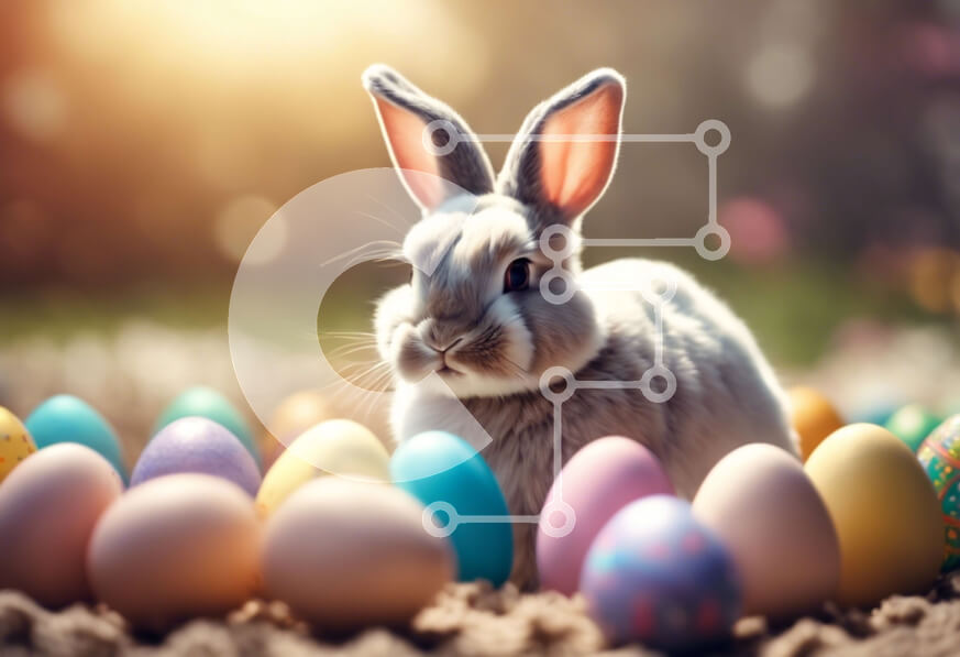 Σετ των 2 Intra Συλλεκτικό Ξύλινο Παζλ Plywood  4mm - Γκρίζο κουνέλι και πολύχρωμα πασχαλινά αυγά Σε Ξύλινο Κουτί - Διαστάσεις: 10x10 cm – 25 κομμάτια