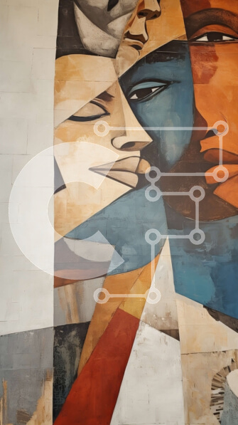 Intra Συλλεκτικό Ξύλινο Παζλ Plywood  4mm - Ζωντανή τοιχογραφία με πολύχρωμα πρόσωπα και γεωμετρικά μοτίβα Σε Ξύλινο Κουτί - Διαστάσεις Puzzle: 10x10 cm – 25 κομμάτια