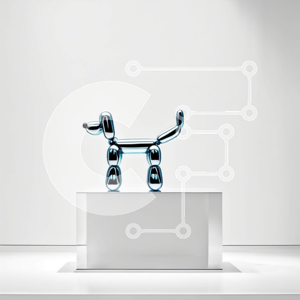 Intra Συλλεκτικό Ξύλινο Παζλ Plywood  4mm - Αφηρημένη τέχνη: Άγαλμα μπλε σκύλου σε λευκό βάθρο Σε Ξύλινο Κουτί - Διαστάσεις: 10x10 cm – 25 κομμάτια