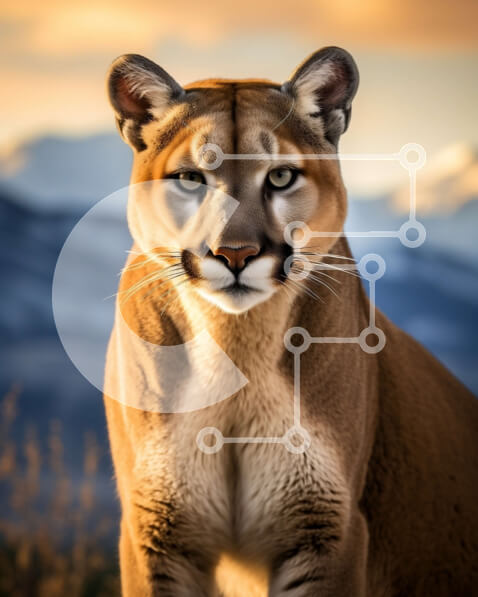 Σετ των 2 Intra Συλλεκτικό Ξύλινο Παζλ Plywood  4mm - Ισχυρή εικόνα ενός ορεινού λιονταριού (Cougar) στην άγρια ​​φύση Σε Ξύλινο Κουτί - Διαστάσεις: 10x10 cm – 25 κομμάτια