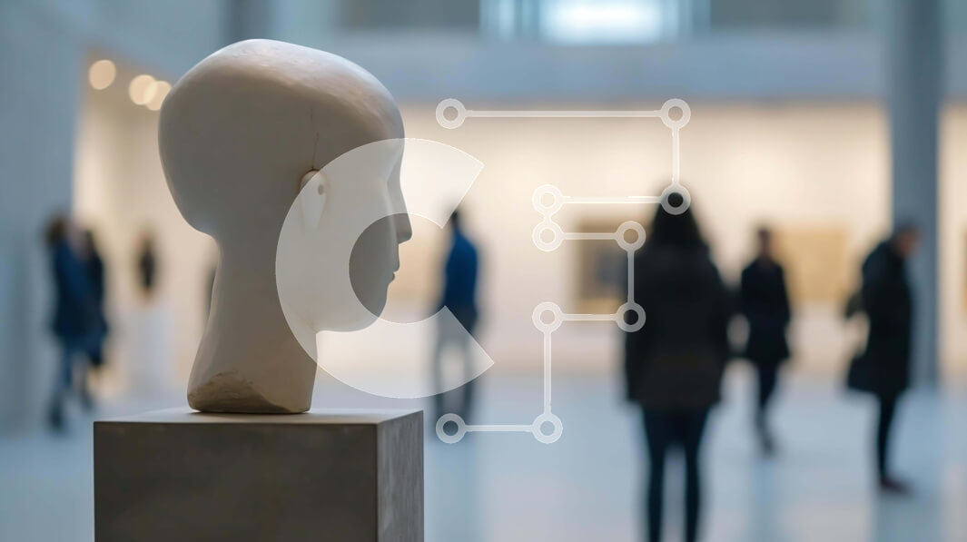 Intra Συλλεκτικό Ξύλινο Παζλ Plywood  4mm - Γλυπτό White Head σε Πινακοθήκη ή Μουσείο με επισκέπτες Σε Ξύλινο Κουτί - Διαστάσεις Puzzle: 10x10 cm – 25 κομμάτια