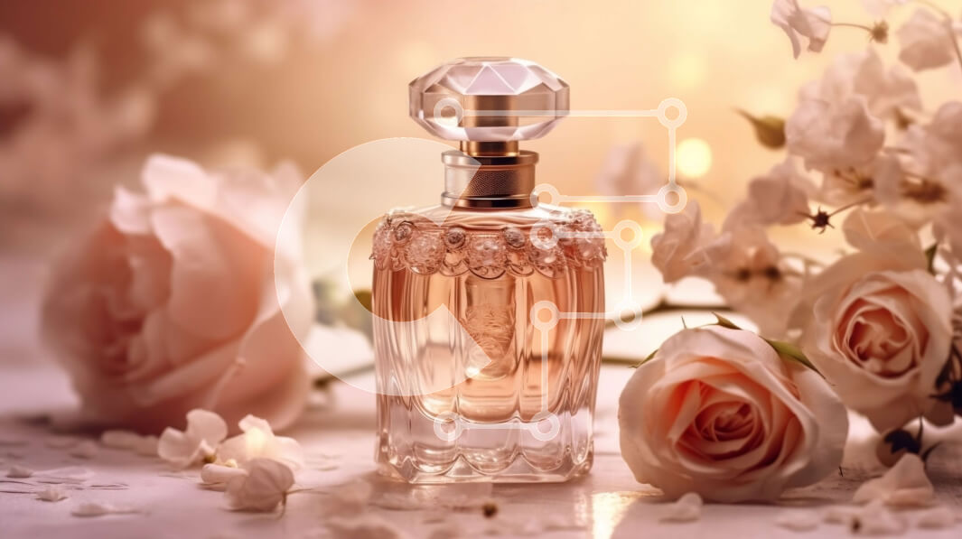 Intra Συλλεκτικό Ξύλινο Παζλ Plywood  4mm - Κομψή φωτογραφία του μπουκαλιού αρώματος Chanel No. 5 με λευκά τριαντάφυλλα Σε Ξύλινο Κουτί - Διαστάσεις Puzzle: 10x10 cm – 25 κομμάτια