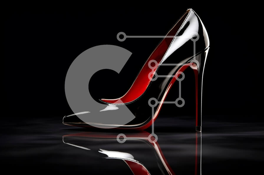 Intra Συλλεκτικό Ξύλινο Παζλ Plywood  4mm - Κομψό μαύρο ψηλοτάκουνο παπούτσι με κόκκινη σόλα σε ανακλαστική επιφάνεια Σε Ξύλινο Κουτί - Διαστάσεις Puzzle: 10x10 cm – 25 κομμάτια