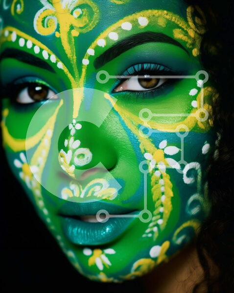 Intra Συλλεκτικό Ξύλινο Παζλ Plywood  4mm - Πολύχρωμη γυναίκα με ζωγραφική προσώπου Σε Ξύλινο Κουτί - Διαστάσεις Puzzle: 10x10 cm – 25 κομμάτια