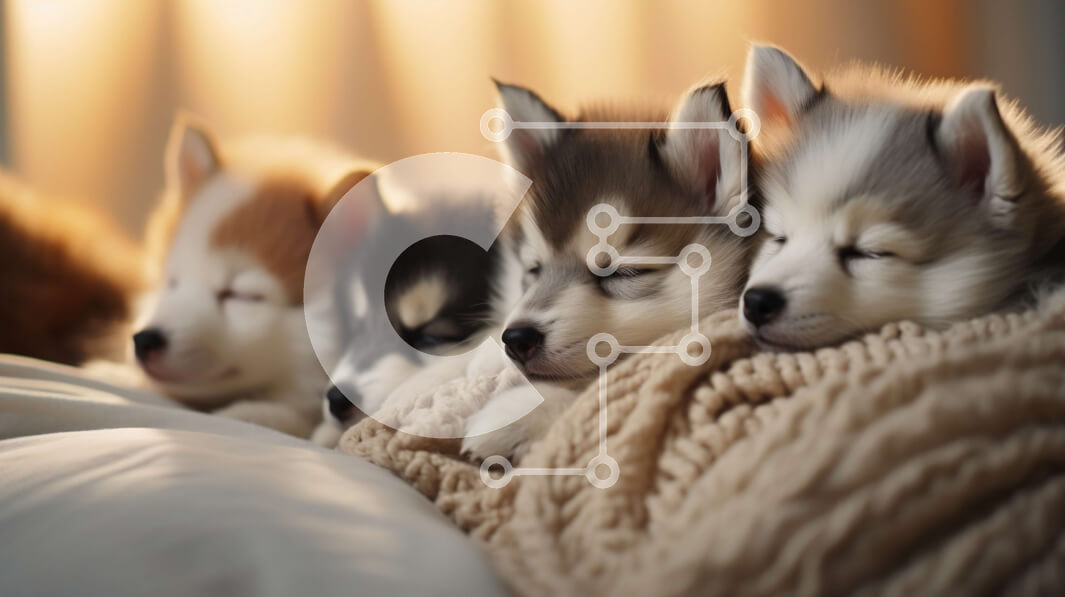 Σετ των 2 Intra Συλλεκτικό Ξύλινο Παζλ Plywood  4mm - Άνετη εικόνα κουταβιών που κοιμούνται μαζί σε μπεζ κουβέρτα Σε Ξύλινο Κουτί - Διαστάσεις: 10x10 cm – 25 κομμάτια