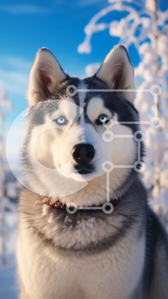 Σετ των 2 Intra Συλλεκτικό Ξύλινο Παζλ Plywood  4mm - Σιβηρικός γεροδεμένος σκύλος στο χιόνι με μπλε μάτια Σε Ξύλινο Κουτί - Διαστάσεις: 10x10 cm – 25 κομμάτια