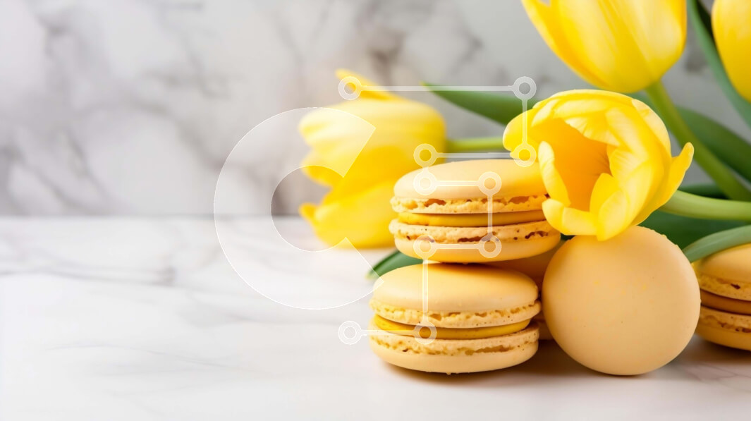 Intra Συλλεκτικό Ξύλινο Παζλ Plywood  4mm - Κίτρινες τουλίπες και αμυγδαλωτά σε ένα μαρμάρινο τραπέζι Σε Ξύλινο Κουτί - Διαστάσεις Puzzle: 10x10 cm – 25 κομμάτια