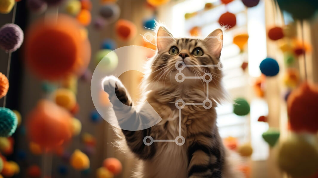 Intra Συλλεκτικό Ξύλινο Παζλ Plywood  4mm - Μακρυμάλλης γάτα που παίζει με πολύχρωμες μπάλες Σε Ξύλινο Κουτί - Διαστάσεις: 10x10 cm – 25 κομμάτια