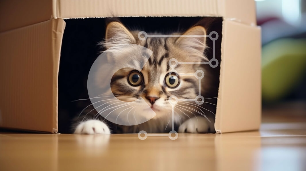 Intra Συλλεκτικό Ξύλινο Παζλ Plywood  4mm - Περίεργο γατάκι που κρυφοκοιτάζει από το χαρτόκουτο Σε Ξύλινο Κουτί - Διαστάσεις: 10x10 cm – 25 κομμάτια