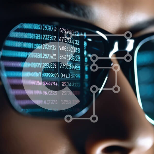 Intra Συλλεκτικό Ξύλινο Παζλ Plywood  4mm - Γυναίκα που φοράει γυαλιά ηλίου ψηφιακών δεδομένων Σε Ξύλινο Κουτί - Διαστάσεις Puzzle: 10x10 cm – 25 κομμάτια