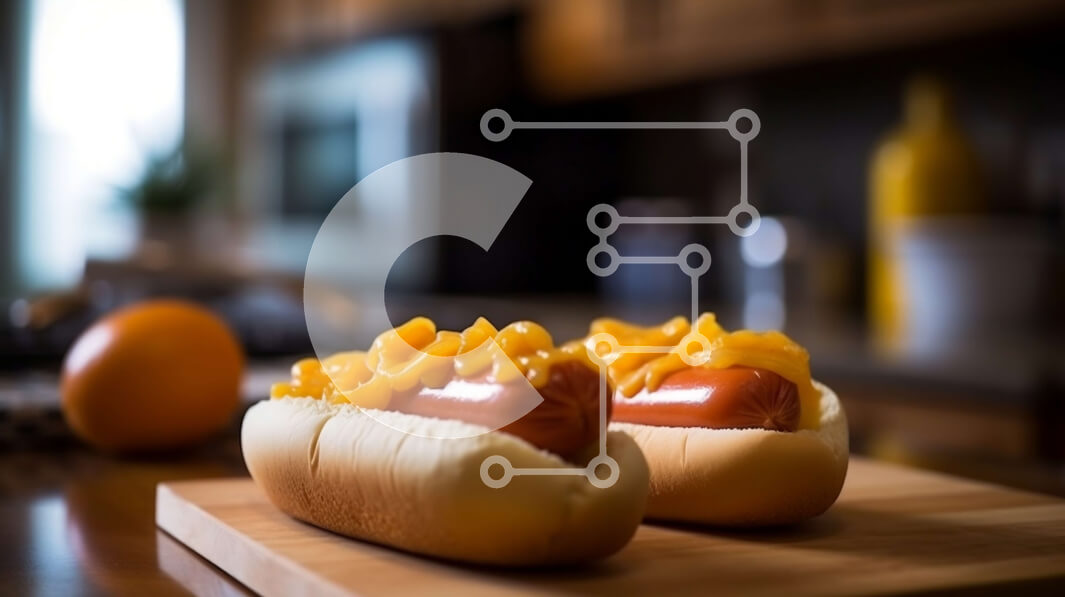 Σετ των 2 Intra Συλλεκτικό Ξύλινο Παζλ Plywood  4mm - Νόστιμα χοτ ντογκ με κέτσαπ και μουστάρδα σε ξύλινο ξύλο κοπής Σε Ξύλινο Κουτί - Διαστάσεις: 10x10 cm – 25 κομμάτια