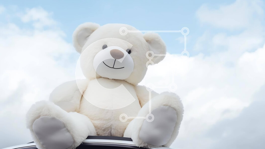 Intra Συλλεκτικό Ξύλινο Παζλ Plywood  4mm - Λευκό αρκουδάκι με κουκούλα αυτοκινήτου με συννεφιασμένο ουρανό Σε Ξύλινο Κουτί - Διαστάσεις Puzzle: 10x10 cm – 25 κομμάτια