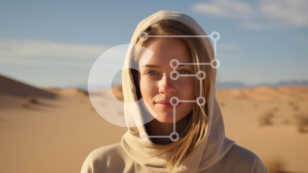 Intra Συλλεκτικό Ξύλινο Παζλ Plywood  4mm - Νεαρή γυναίκα στην έρημο φορώντας υπερμεγέθη κουκούλα Σε Ξύλινο Κουτί - Διαστάσεις Puzzle: 10x10 cm – 25 κομμάτια