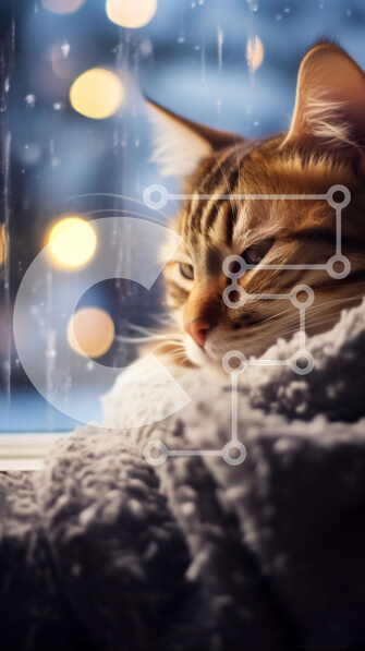 Σετ των 2 Intra Συλλεκτικό Ξύλινο Παζλ Plywood  4mm - Άνετη εικόνα της γάτας που κοιμάται δίπλα στο παράθυρο μια βροχερή νύχτα Σε Ξύλινο Κουτί - Διαστάσεις: 10x10 cm – 25 κομμάτια