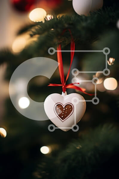 Intra Συλλεκτικό Ξύλινο Παζλ Plywood  4mm - Λευκό στολίδι σε σχήμα καρδιάς που κρέμεται από στολισμένο δέντρο Σε Ξύλινο Κουτί - Διαστάσεις: 10x10 cm – 25 κομμάτια