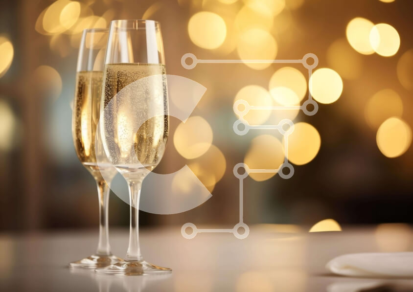 Σετ των 2 Intra Συλλεκτικό Ξύλινο Παζλ Plywood  4mm - Φλάουτα σαμπάνιας σε τραπέζι με φωτισμένο φόντο Σε Ξύλινο Κουτί - Διαστάσεις: 10x10 cm – 25 κομμάτια