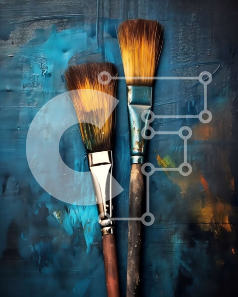 Intra Συλλεκτικό Ξύλινο Παζλ Plywood  4mm - Πολύχρωμη εικόνα δύο πινέλων σε μπλε φόντο Σε Ξύλινο Κουτί - Διαστάσεις Puzzle: 10x10 cm – 25 κομμάτια