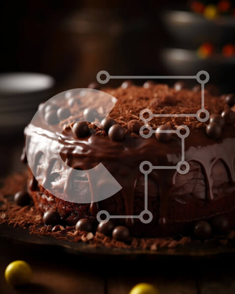 Σετ των 2 Intra Συλλεκτικό Ξύλινο Παζλ Plywood  4mm - Λαχταριστό κέικ σοκολάτας με γλάσο σοκολάτας και πασπαλίζουμε σε μαύρο πιάτο Σε Ξύλινο Κουτί - Διαστάσεις: 10x10 cm – 25 κομμάτια