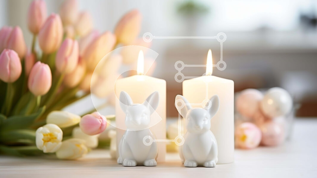 Intra Συλλεκτικό Ξύλινο Παζλ Plywood  4mm - Πασχαλινά ειδώλια και τουλίπες λαγουδάκι σε ένα εορταστικό τραπέζι Σε Ξύλινο Κουτί - Διαστάσεις: 10x10 cm – 25 κομμάτια