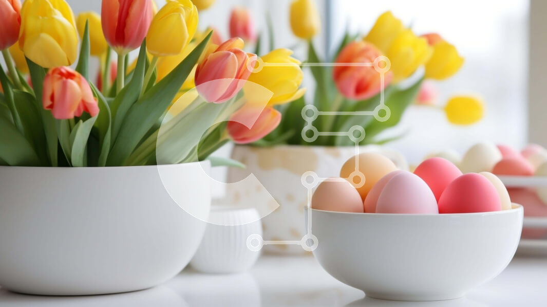 Intra Συλλεκτικό Ξύλινο Παζλ Plywood  4mm - Πασχαλινό τραπέζι με στολισμένα αυγά και τουλίπες Σε Ξύλινο Κουτί - Διαστάσεις: 10x10 cm – 25 κομμάτια