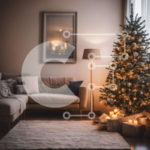 Intra Συλλεκτικό Ξύλινο Παζλ Plywood  4mm - Χριστουγεννιάτικο δέντρο στο σαλόνι με στολίδια και κεριά Σε Ξύλινο Κουτί - Διαστάσεις: 10x10 cm – 25 κομμάτια