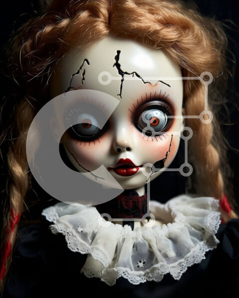 Intra Συλλεκτικό Ξύλινο Παζλ Plywood  4mm - Απόκοσμη κούκλα με σκούρα μαλλιά και καστανοκόκκινα μάτια Σε Ξύλινο Κουτί - Διαστάσεις Puzzle: 10x10 cm – 25 κομμάτια