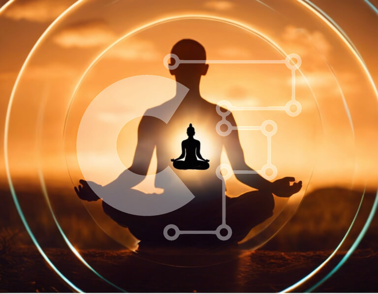 Intra Συλλεκτικό Ξύλινο Παζλ Plywood  4mm - Διαλογιστική φιγούρα με το σύμβολο του Βούδα στο ηλιοβασίλεμα Σε Ξύλινο Κουτί - Διαστάσεις Puzzle: 10x10 cm – 25 κομμάτια